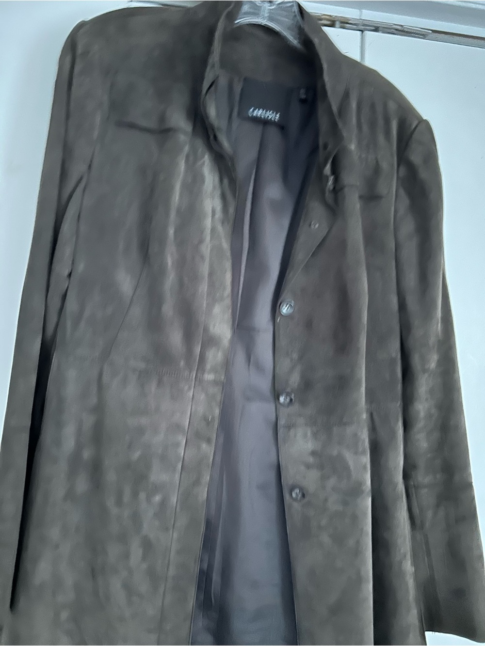 Carlisle size large Suede Long Coat in Dark Brown